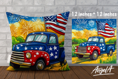 Pillow cover, patriotic sublimation, truck USA flag PNG Product Image 1