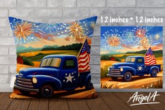 Pillow cover, patriotic sublimation, truck USA flag PNG Product Image 1