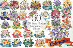 USA State Flowers Embroidery Clipart Bundle Product Image 1