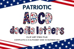 Patriotic Doodle Alphabet Independence Day Letters Hand Draw Product Image 1