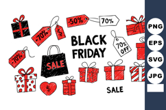 Black Friday sale tags and red gift boxes with shopping bag Product Image 1