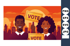 Diverse People Holding Vote Signs in City Sunset Voting Conc Product Image 1