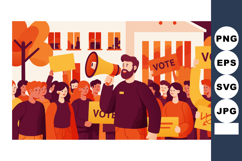 Political Protest Crowd Holding Vote Signs and Man with Mega Product Image 1