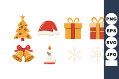 Christmas holiday festive icons with tree Santa hat gifts be Product Image 1