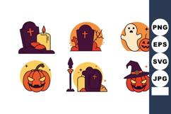 Halloween pumpkin ghost gravestone witch candle icons set wi Product Image 1