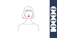 Minimalist female portrait with red lips line art vector ill Product Image 1