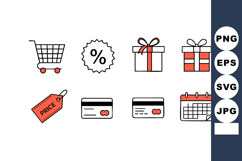 Shopping icons with cart gift box price tag credit card and Product Image 1