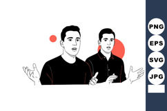 Two men speaking with hand gestures in minimal black and whi Product Image 1