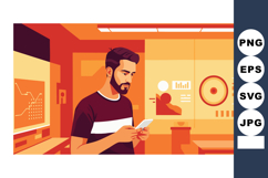 Man Using Smartphone in Modern Office Interior with Orange L Product Image 1