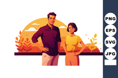 Young man and woman standing outdoors with sunset background Product Image 1
