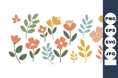 Colorful Simple Floral Pattern with Leaves and Various Flowe Product Image 1