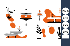 Abstract mid century modern style shapes in orange and black Product Image 1