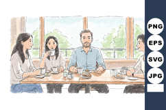Group of Four People Having Coffee Together in Cozy Cafe Set Product Image 1