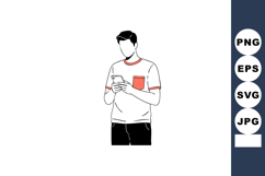 Young man using smartphone with red pocket and white shirt v Product Image 1