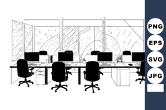 Modern office workspace with computers and swivel chairs vec Product Image 1