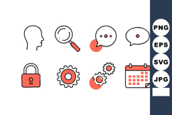 User communication and security icons set with magnifying gl Product Image 1