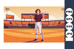 Female Baseball Player Standing in Stadium with Bat Ready fo Product Image 1
