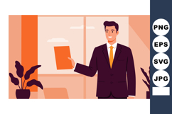 Businessman presenting document in modern office with plants Product Image 1