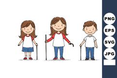 Children Nordic Walking Activity with Poles Enjoying Outdoor Product Image 1