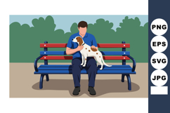 Man Sitting on Park Bench Holding Dog in Outdoor Relaxed Set Product Image 1