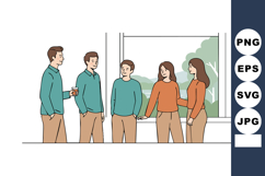 Group of young adults socializing indoors near window casual Product Image 1