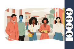 Diverse group of young people walking through urban street c Product Image 1