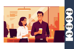 Young man and woman having coffee break in modern office wor Product Image 1