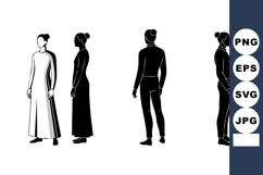 Female and Male Silhouettes in Standing Poses Black and Whit Product Image 1