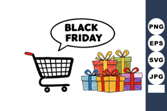 Shopping cart with colorful gift boxes and Black Friday spee Product Image 1