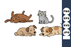 Cartoon cats and dogs lying down in playful relaxed poses ve Product Image 1