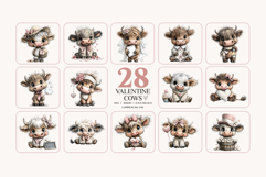 Valentine Highland Cow Clipart Bundle | Cute Romantic Cows Product Image 2