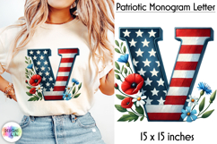 Patriotic Floral Alphabet Clipart, Patriotic Monogram PNG Product Image 1