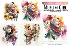 4 Muslim Girls Floral portrait | Muslim Woman illustration Product Image 1
