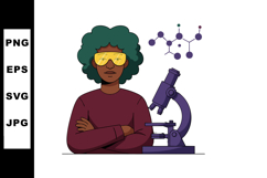 Female Scientist with Microscope and Molecular Structure Ill Product Image 1
