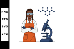 Female Scientist with Microscope and Molecular Structure Vec Product Image 1