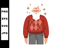 Elderly man with white beard wearing red sweater and gray pa Product Image 1