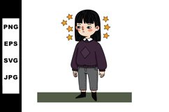 Girl in dark purple sweater with black hair and stars around Product Image 1