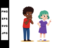Two children arguing and whispering in colorful clothes vect Product Image 1