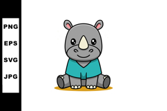 Cute baby rhinoceros sitting smiling cartoon character in bl Product Image 1