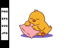 Cute yellow chick sleeping peacefully hugging pink pillow il Product Image 1