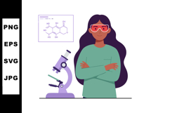 Female scientist with microscope and chemical formula illust Product Image 1