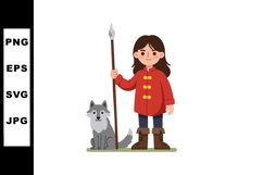 Girl with wolf holding spear in red coat and boots vector il Product Image 1