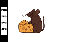 Brown mouse holding yellow cheese cartoon vector illustratio Product Image 1