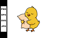 Cute yellow chick hugging soft pillow adorable cartoon vecto Product Image 1