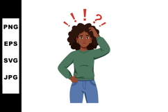Confused woman scratching head with question and exclamation Product Image 1