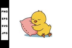 Cute yellow chick sleeping peacefully hugging pink pillow ca Product Image 1