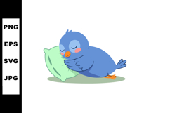Blue bird sleeping peacefully on green pillow cute cartoon v Product Image 1