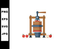 Apple cider press with wooden frame and fresh apples vector Product Image 1