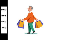 Senior man happily carrying multiple shopping bags in casual Product Image 1