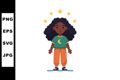Child with curly hair wearing green shirt and orange pants s Product Image 1